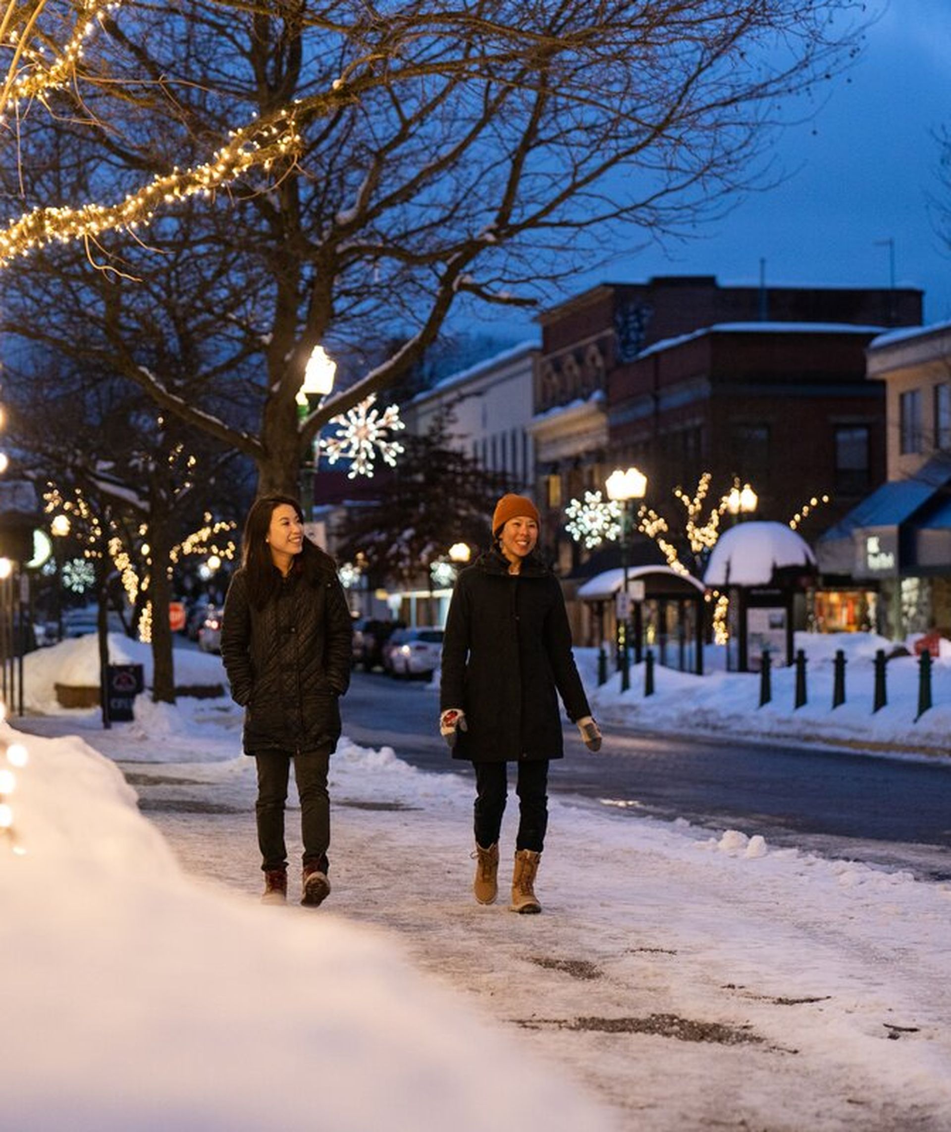 Winter downtown walking