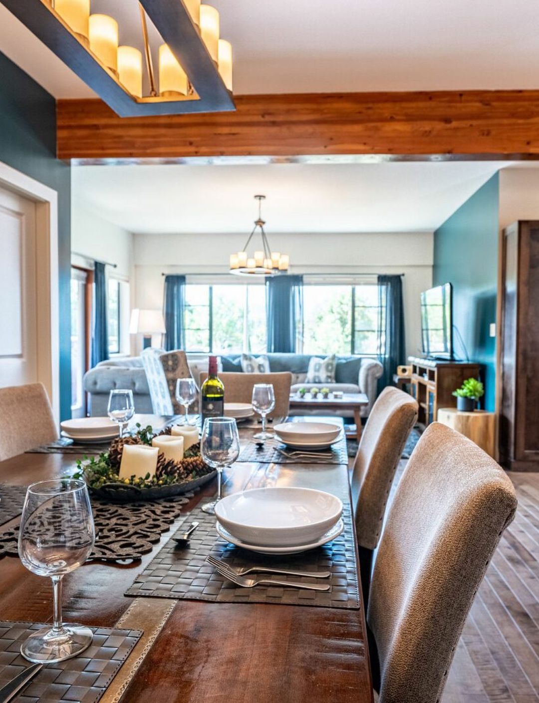 dining table and living room of vacation rental