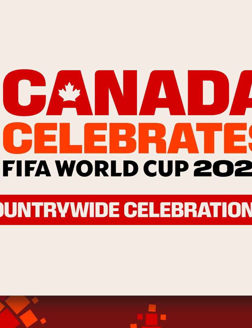 Logo for FIFA World Cup 2026 in Canada, featuring bold red text and mosaic accents, with "A Countrywide Celebration" tagline.