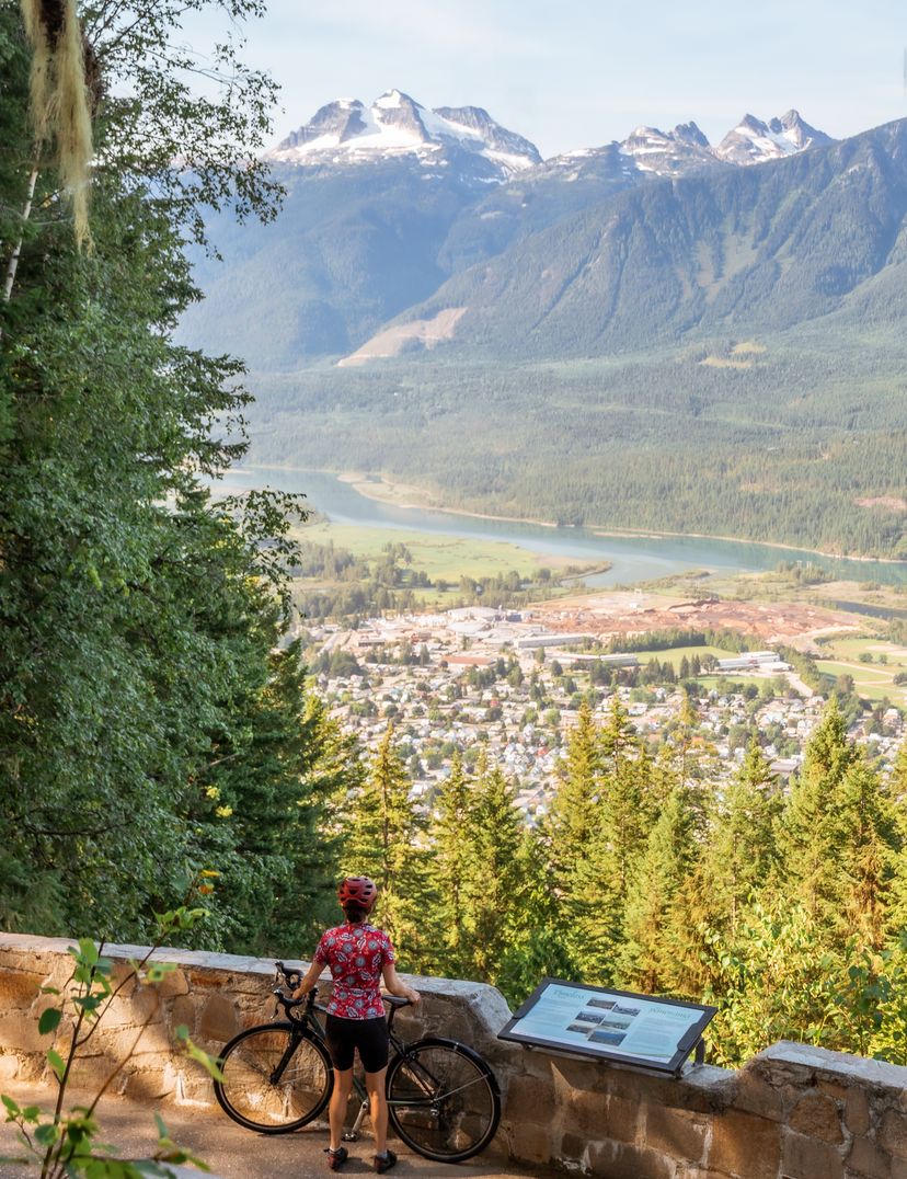 road biker looking out from viewpoint