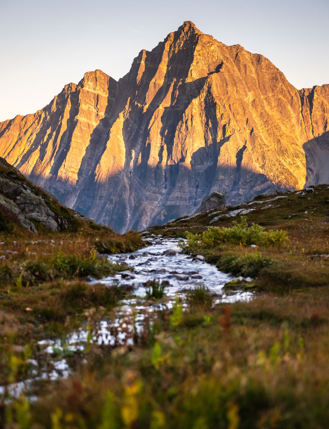 mountain peak at sunset in fall