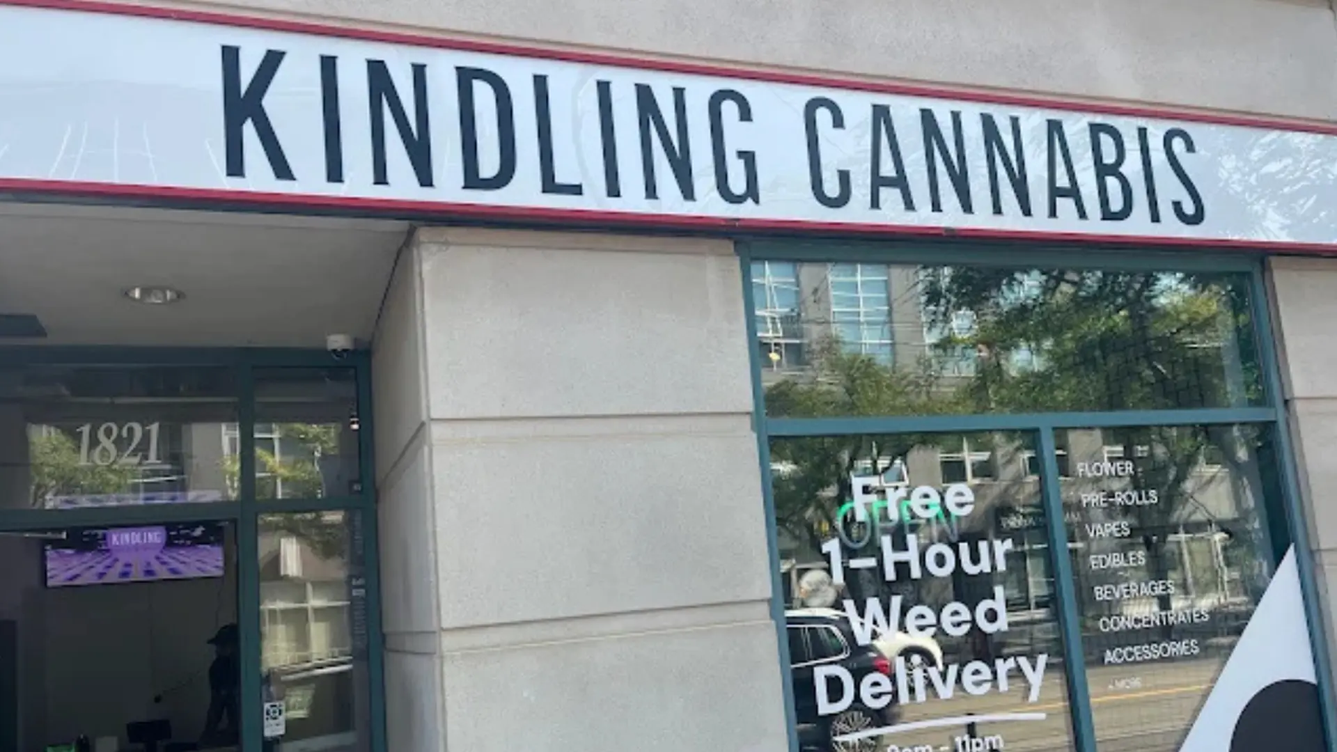 Storefront of Kindling cannabis store at 1821 Queen St E, The Beaches, Toronto (M4L 3Z6)