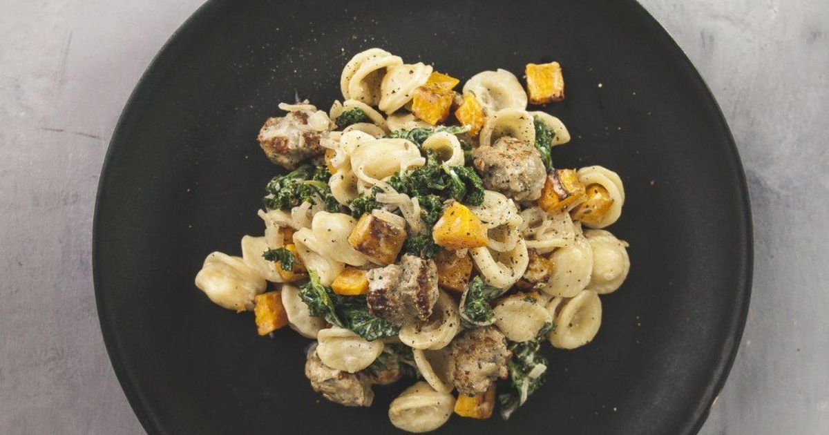 Orecchiette with roasted squash, parmesan, kale and sausage | Olymel
