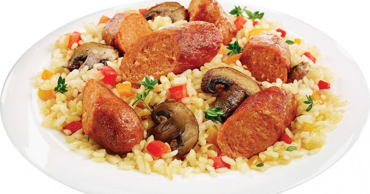 Orzo with Spicy Italian sausages and mushrooms