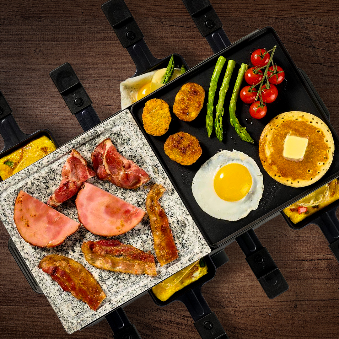 grille-a-raclette-avec-des-aliments-du-dejeuner