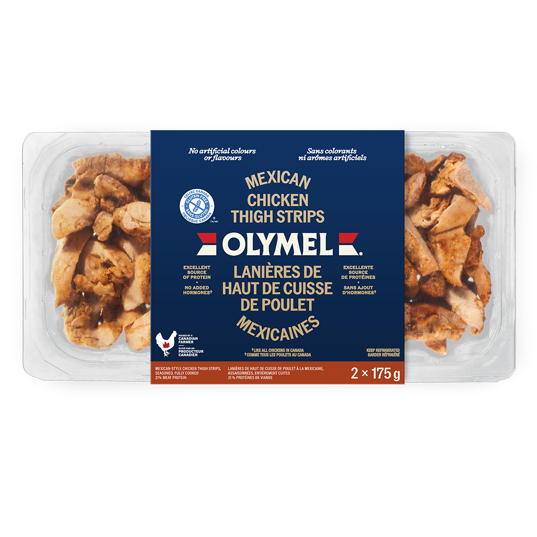 Lanières de haut de cuisse de poulet mexicaines dans leur emballage