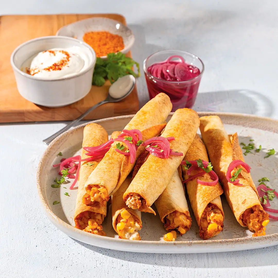 Assiette de taquitos à la dinde, maïs et fromage