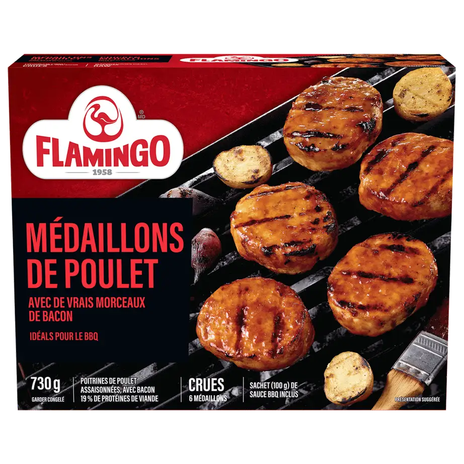 Médaillons de poulet Flamingo avec de vrais morceaux de bacon