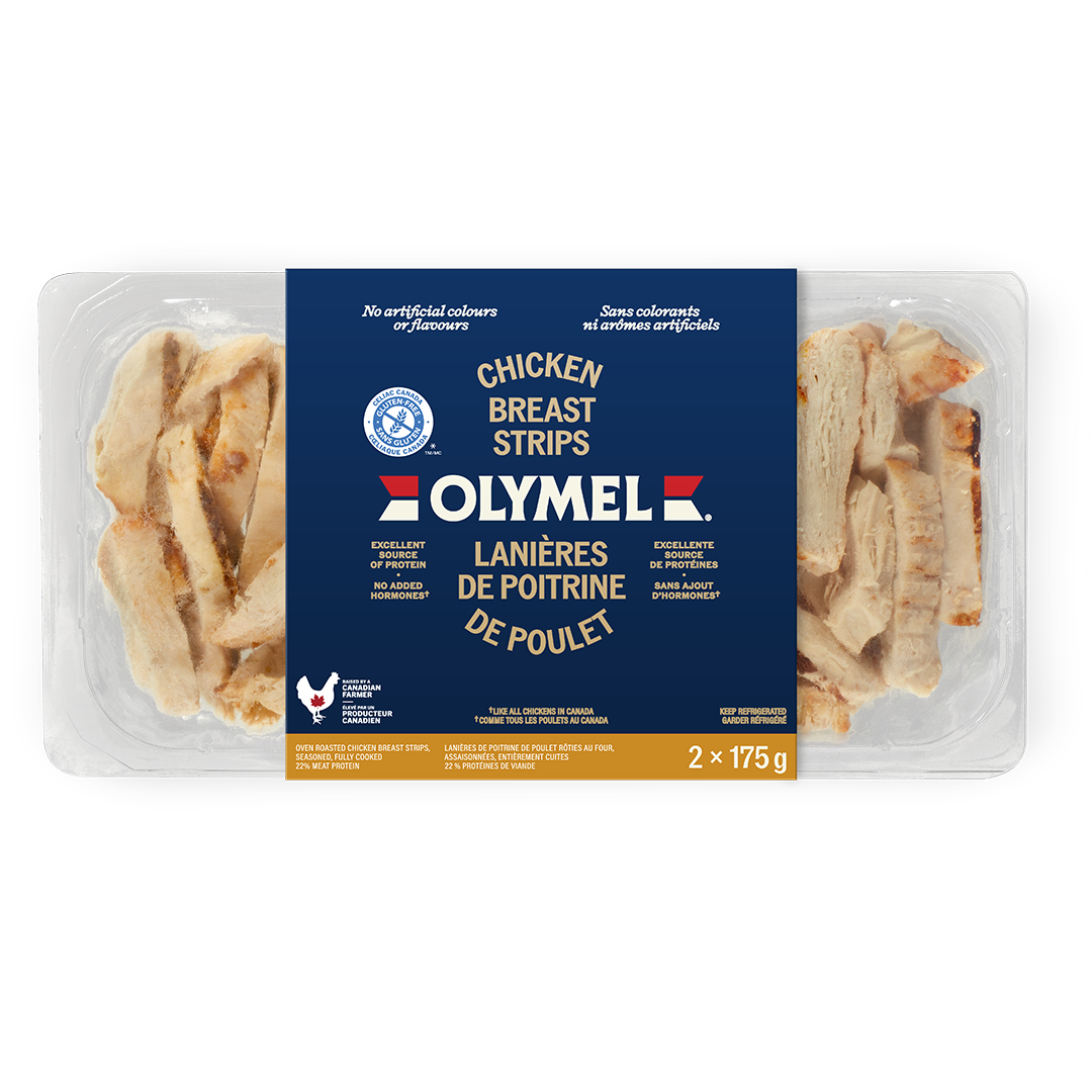 Lanières de poitrine de poulet rôties dans leur emballage