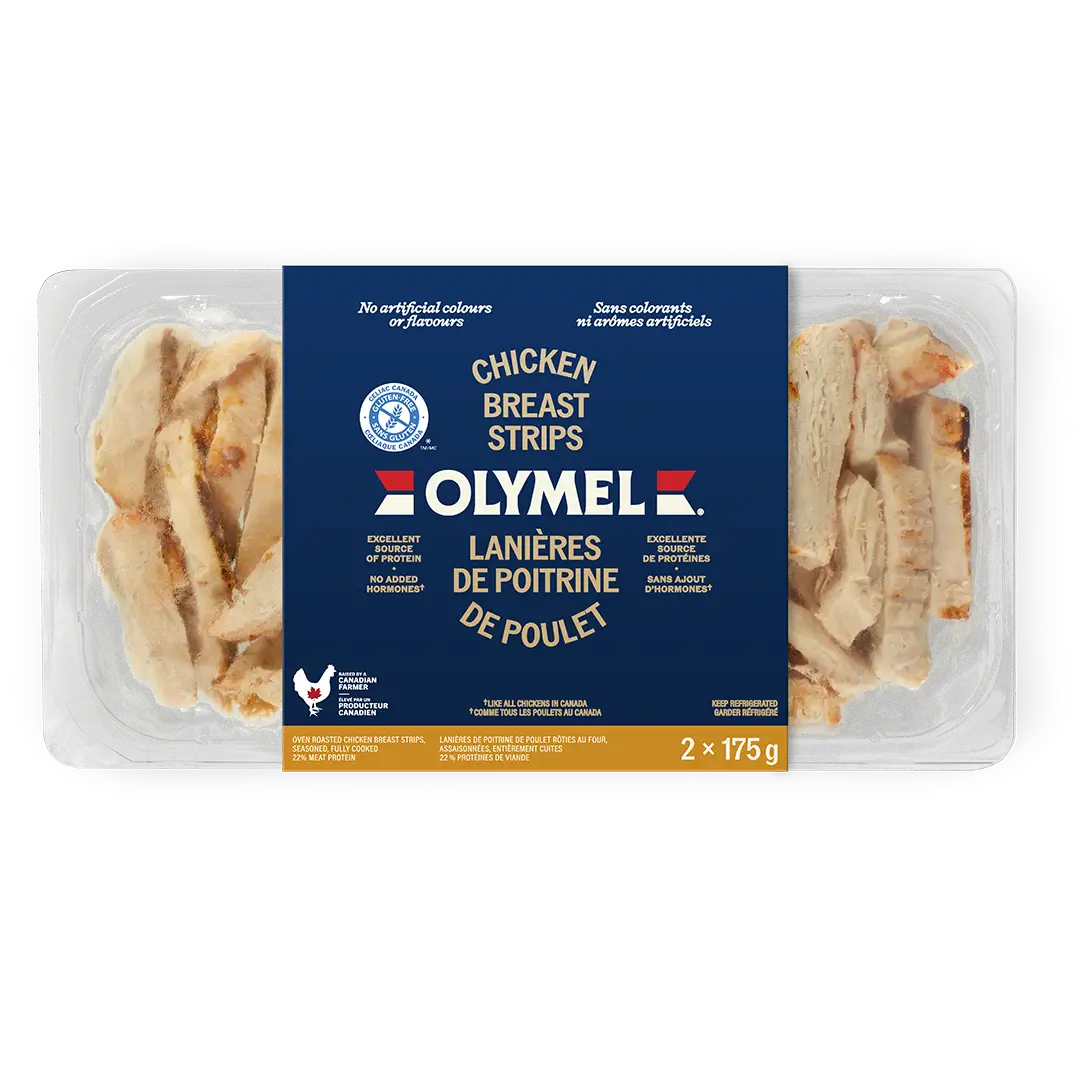 Lanières de poitrine de poulet rôties dans leur emballage