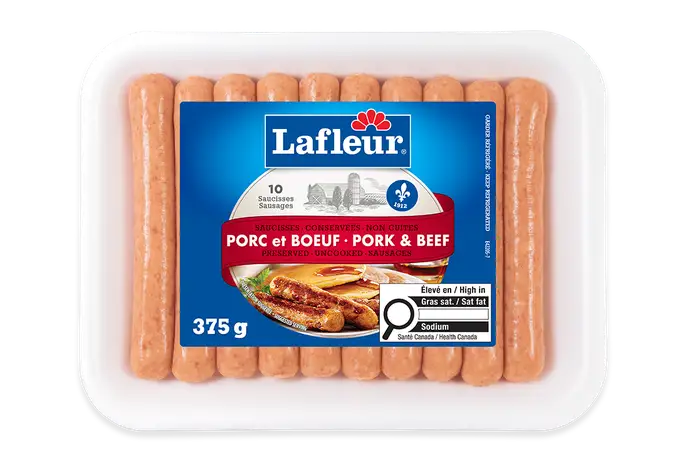 Saucisses fraîches porc et boeuf paquet de 375g