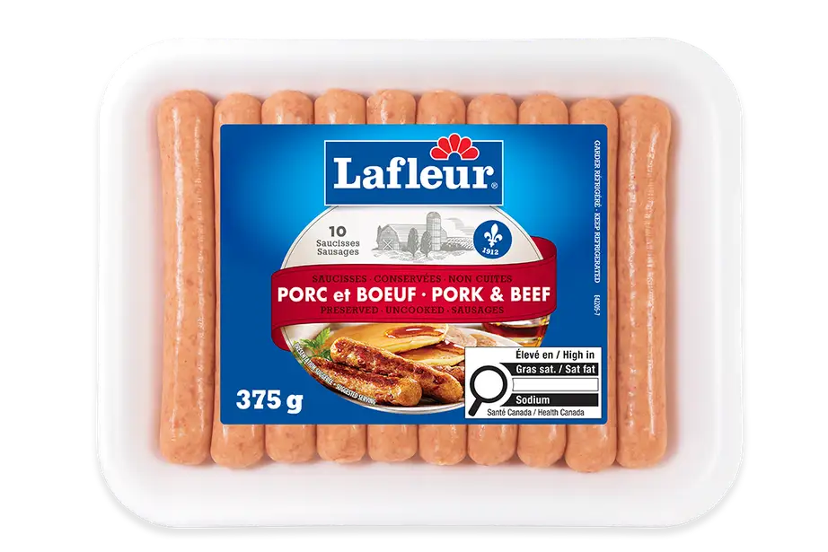 Saucisses fraîches porc et boeuf paquet de 375g