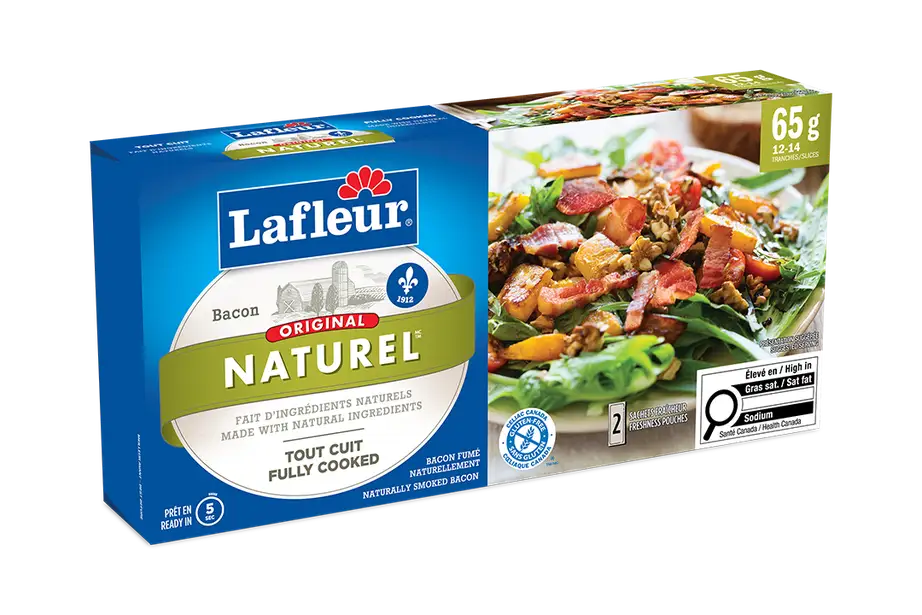 Bacon tout cuit fait d'ingrédients naturels