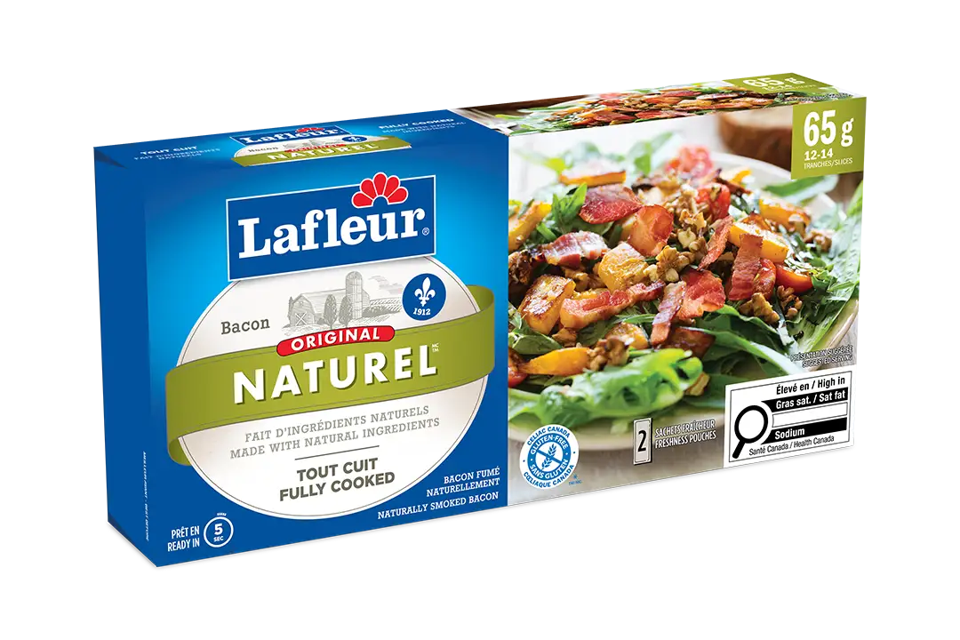 Bacon tout cuit fait d'ingrédients naturels