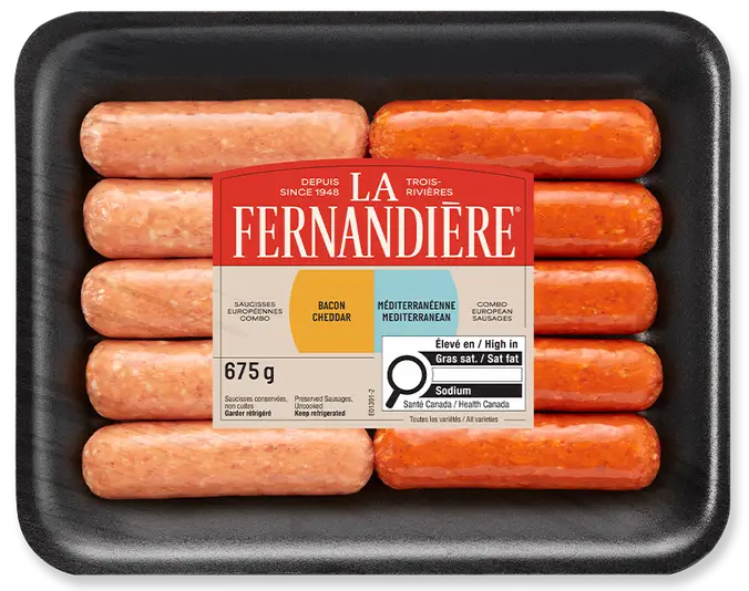 Saucisses combo bacon cheddar et mediterranéene La Fernandière