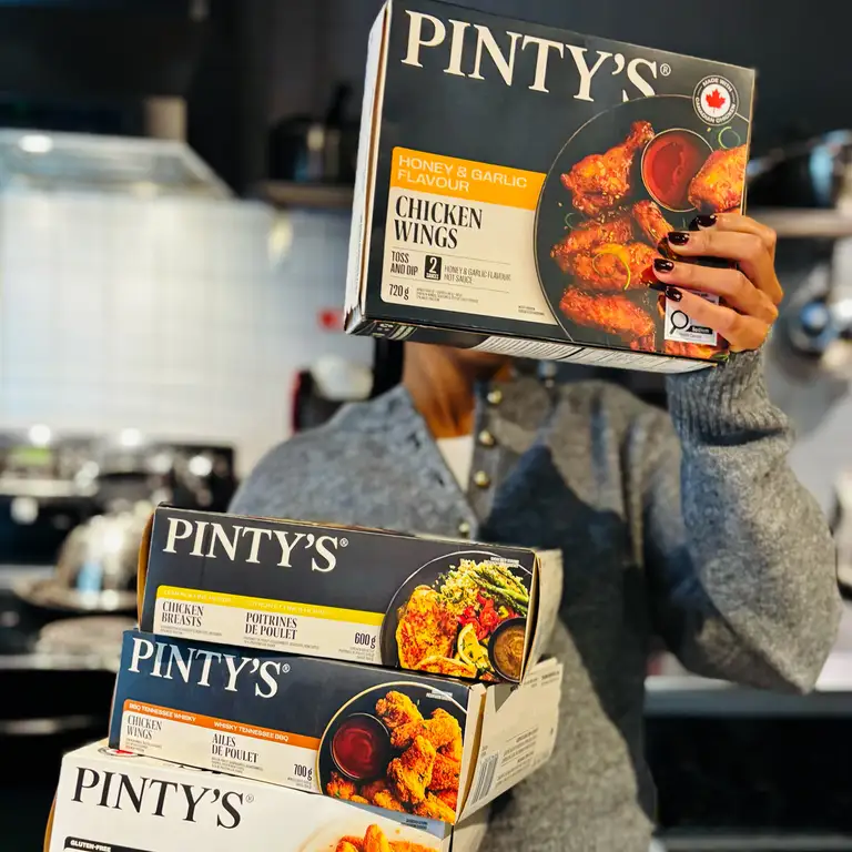 Pinty's product boxes