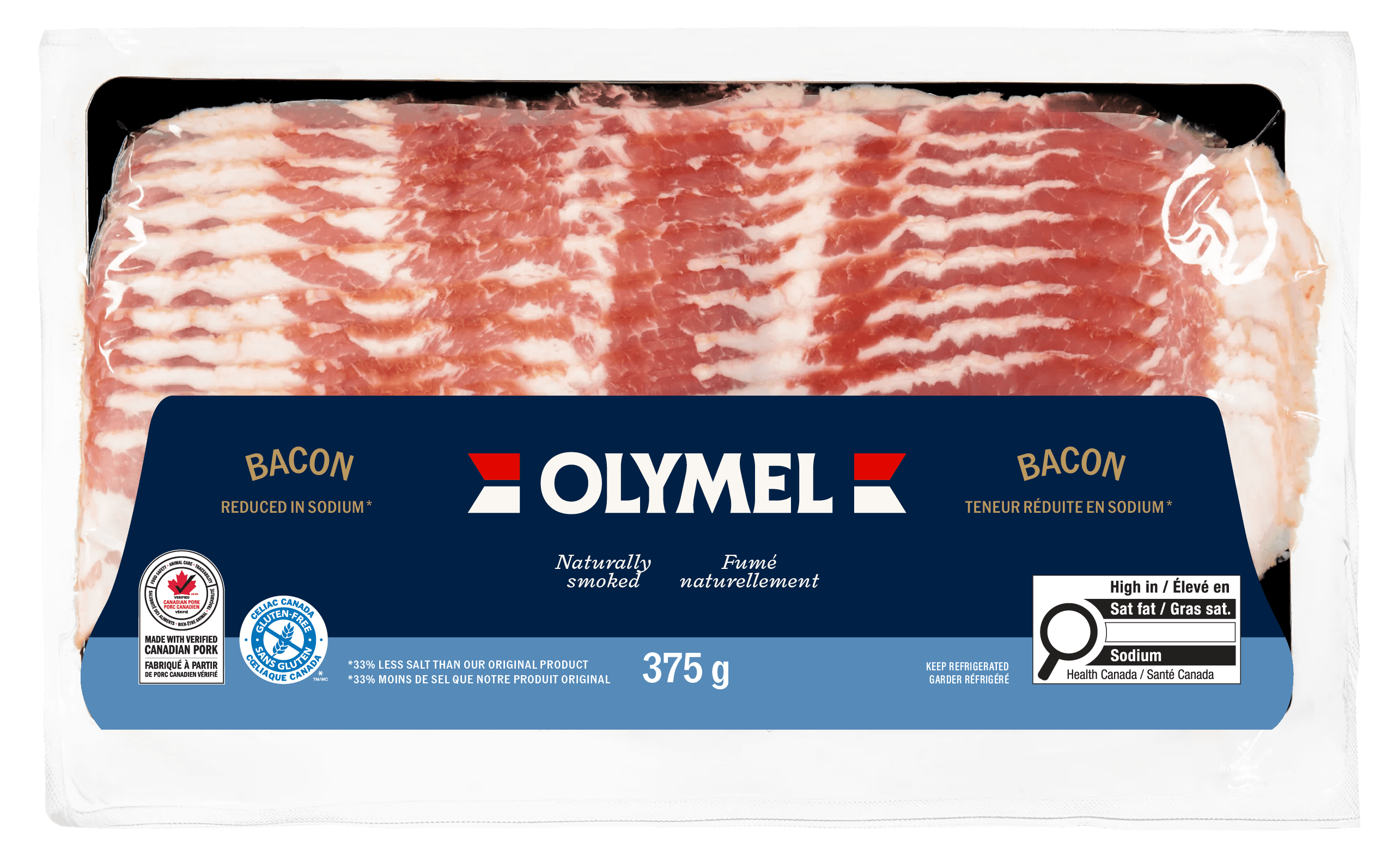 Emballage bacon fumé naturellement réduite en sodium