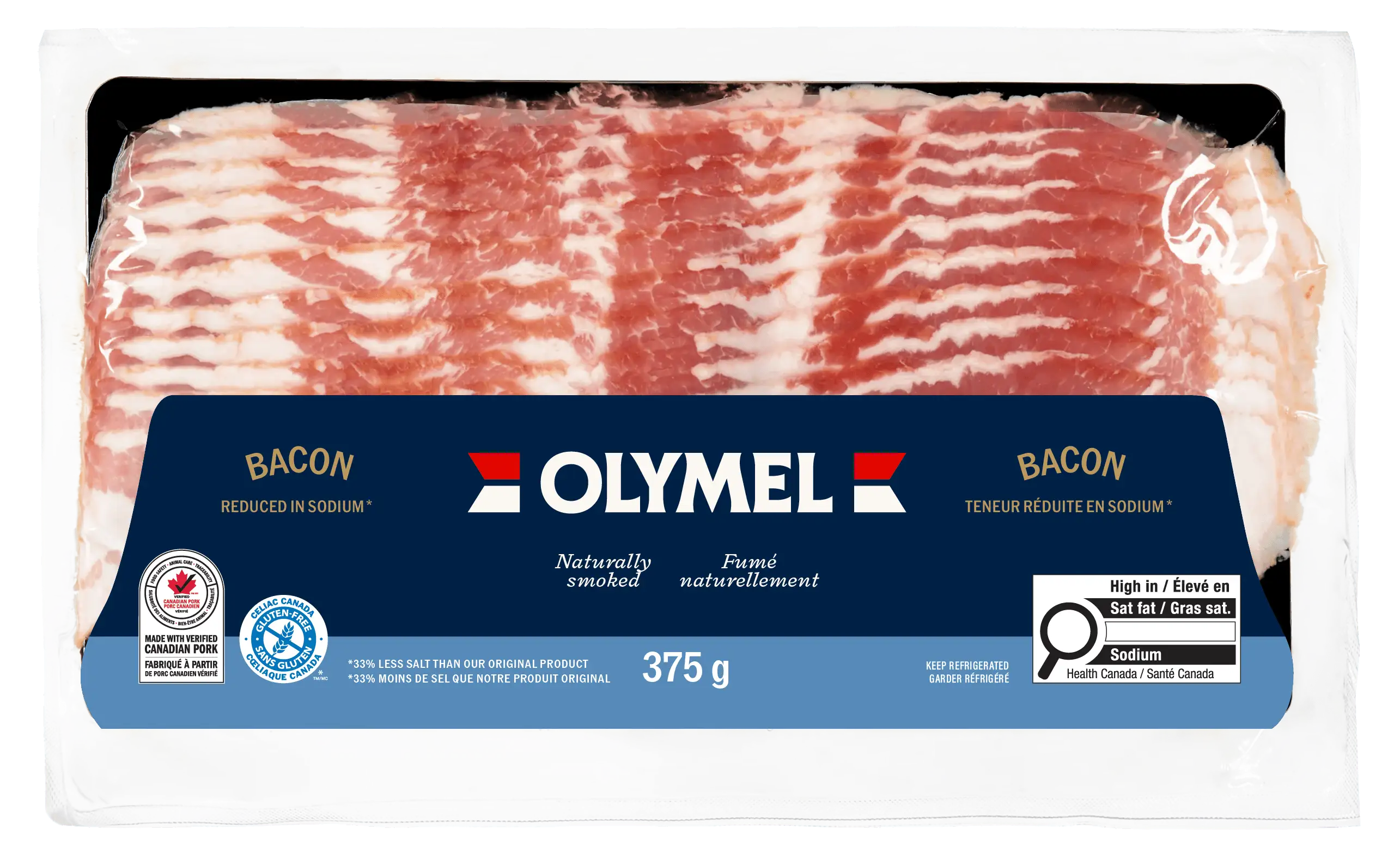 Emballage bacon fumé naturellement réduite en sodium