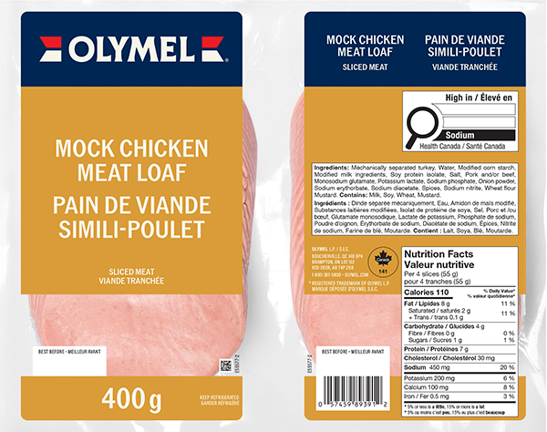 pain de viande simili poulet tranché