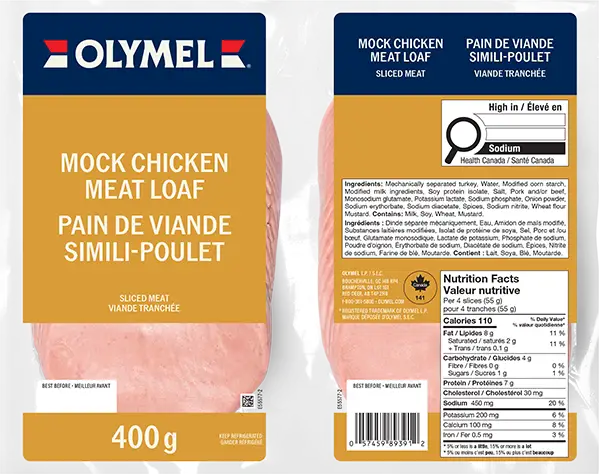 pain de viande simili poulet tranché