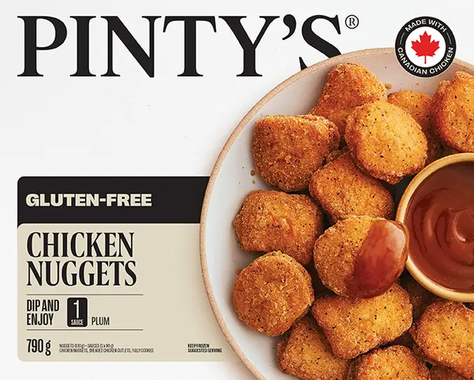 Pinty's gluten free chicken nuggets packaging