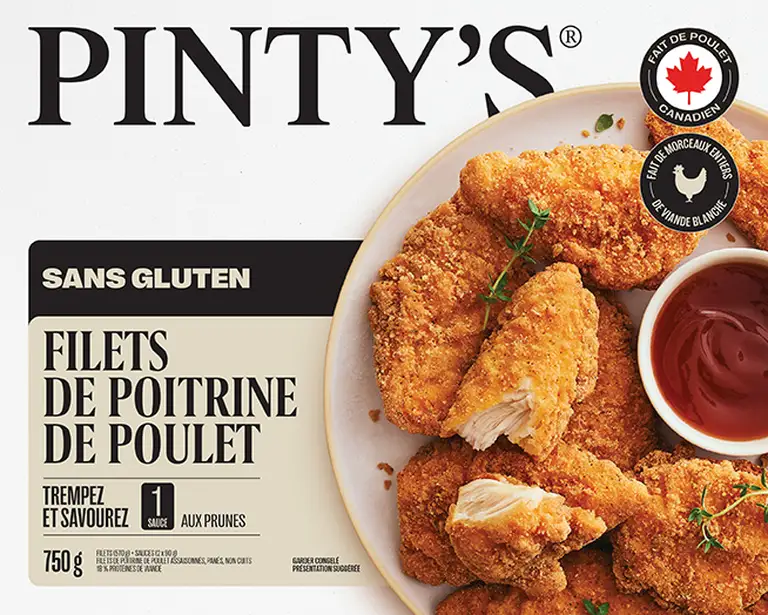 Emballage produit Pinty's filets de poitrine de poulet sans gluten