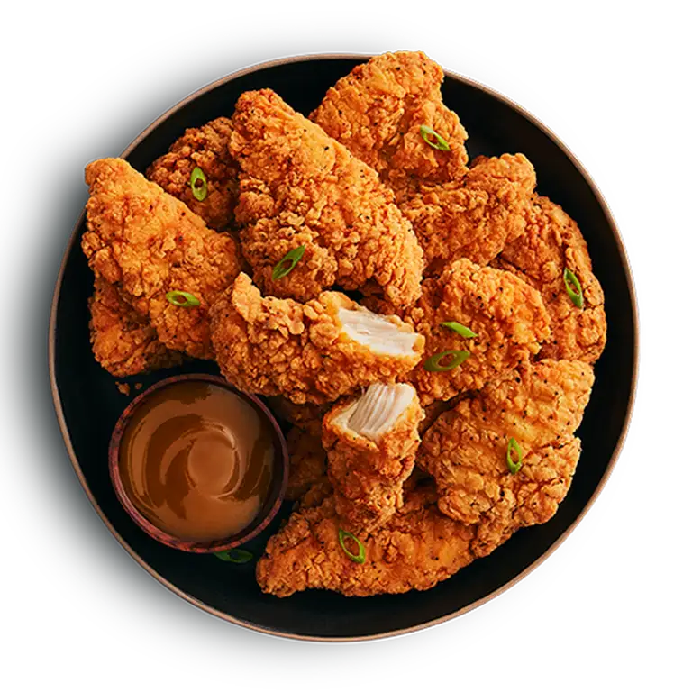 Assiette de filets de poulets croustillants avec sauce moutarde et miel