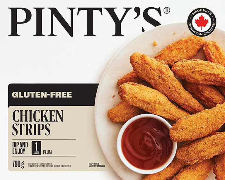 Pinty's gluten free chicken strips packaging