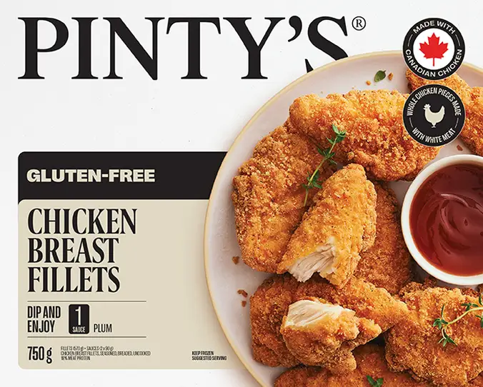 Pinty's gluten free chicken breast fillets packaging