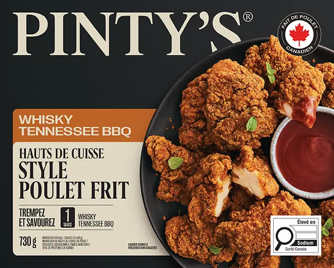 Produits hauts de cuisse style poulet frit whisky tennessee BBQ de Pinty's