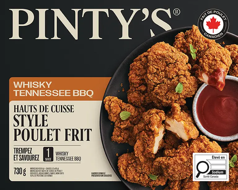 Produits hauts de cuisse style poulet frit whisky tennessee BBQ de Pinty's