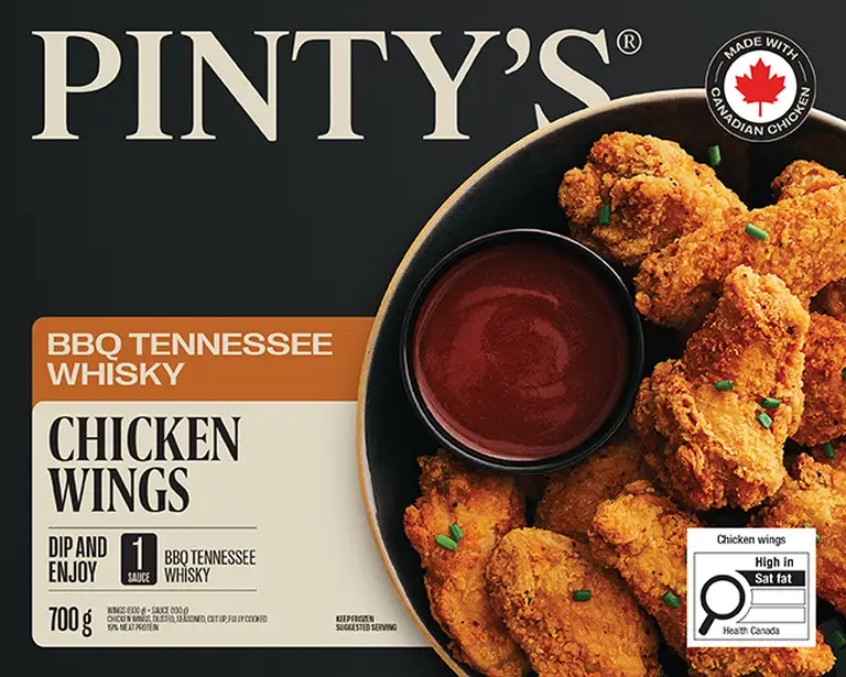 BBQ Tennessee whisky chicken wings Pinty's packaging