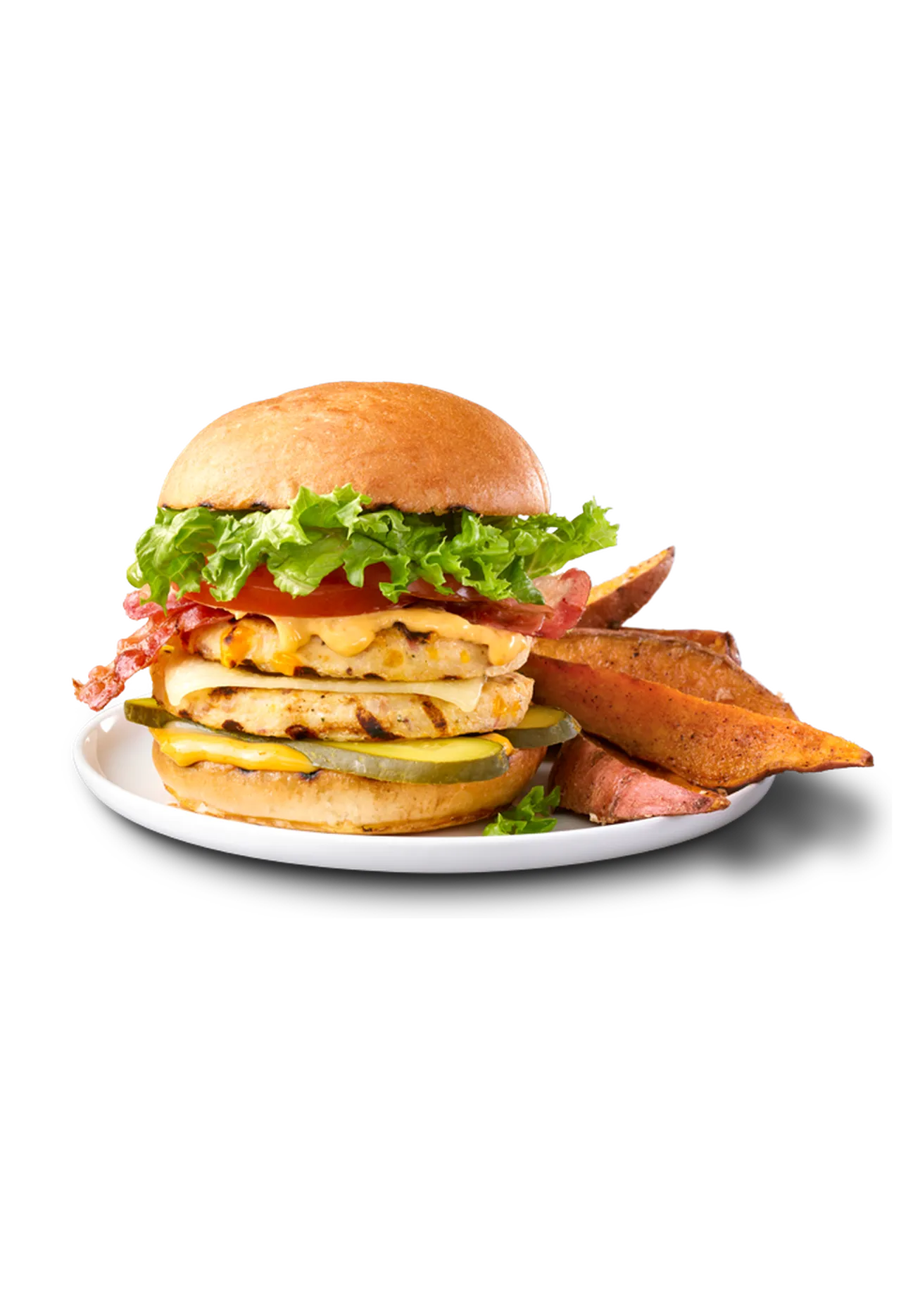Burger décadent et frites de patates douces