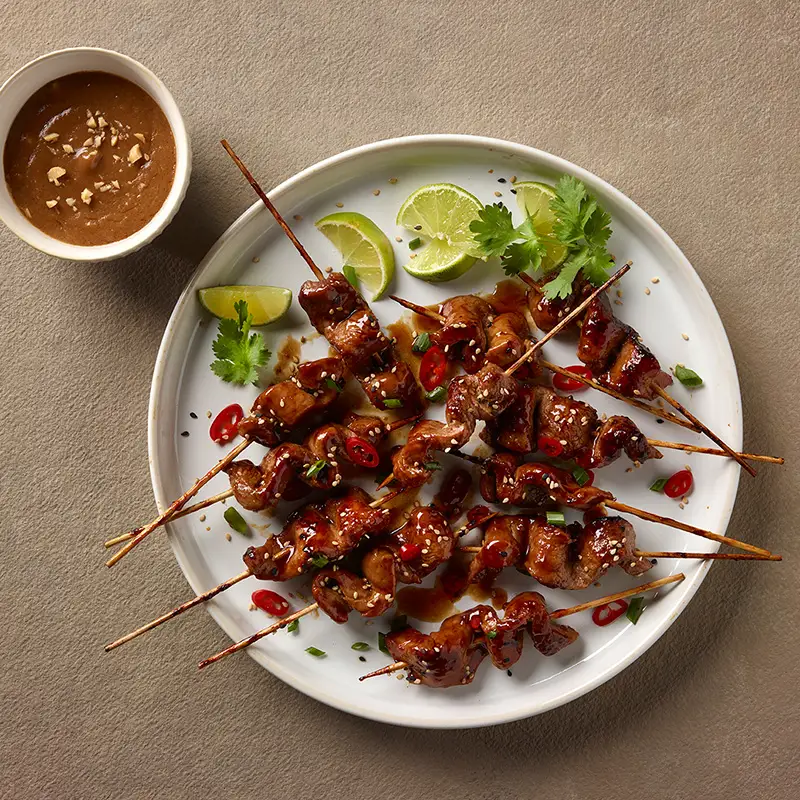 brochettes satay de filet de porc miel et ail