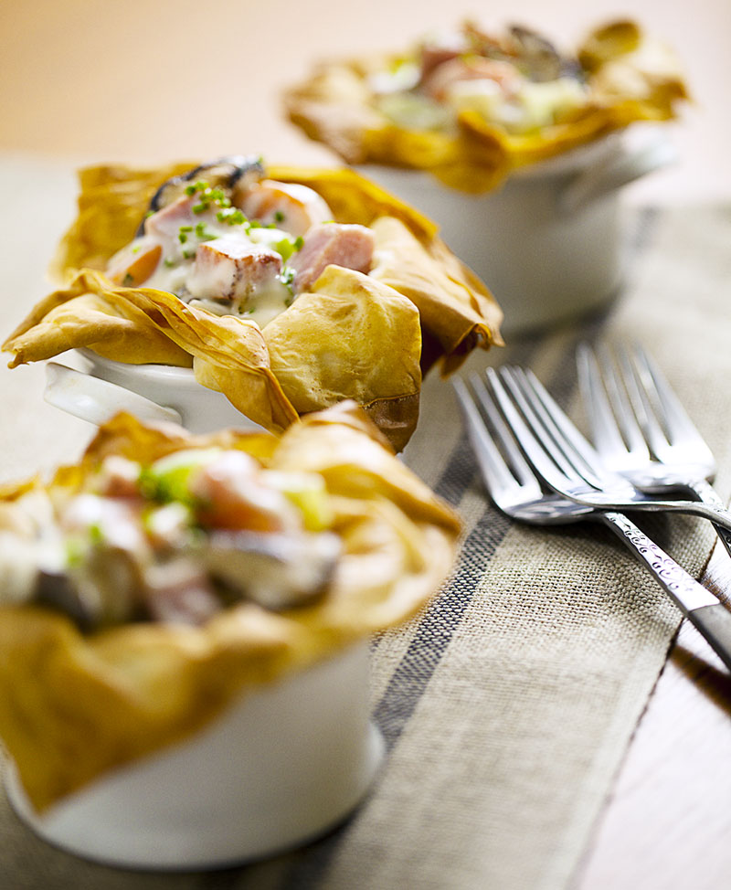 Phyllo de jambon et béchamel aux légumes