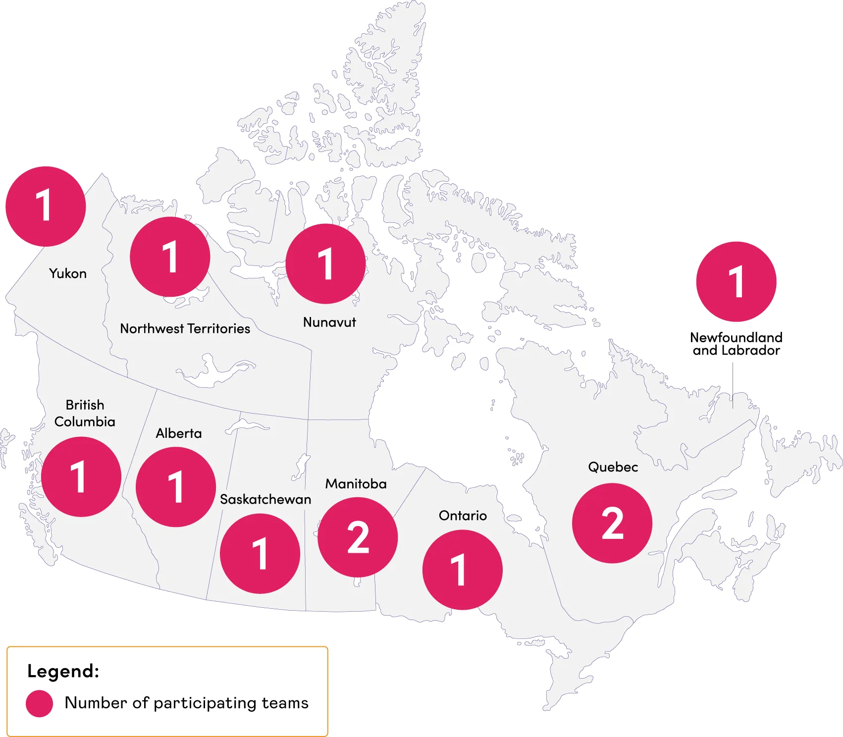 Map of Canada representing the teams invited to participate in Healthcare Excellence Canada’s Cultural Safety Design Collaborative.