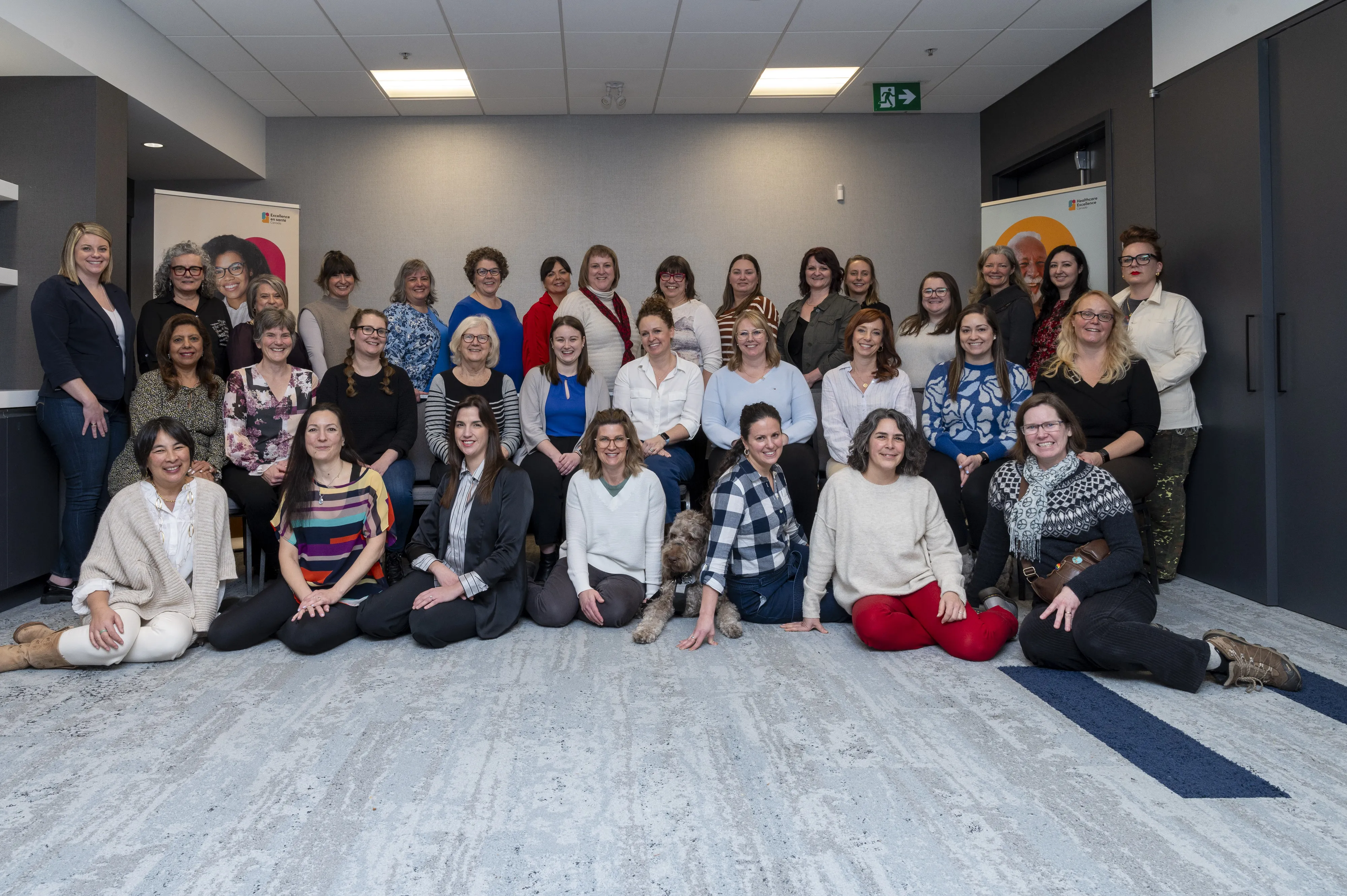 Group photo including 33 participants and HEC staff at the first in-person Enabling Aging in Place Workshop held at the University of Toronto, Chestnut Residence on February 6, 2024.